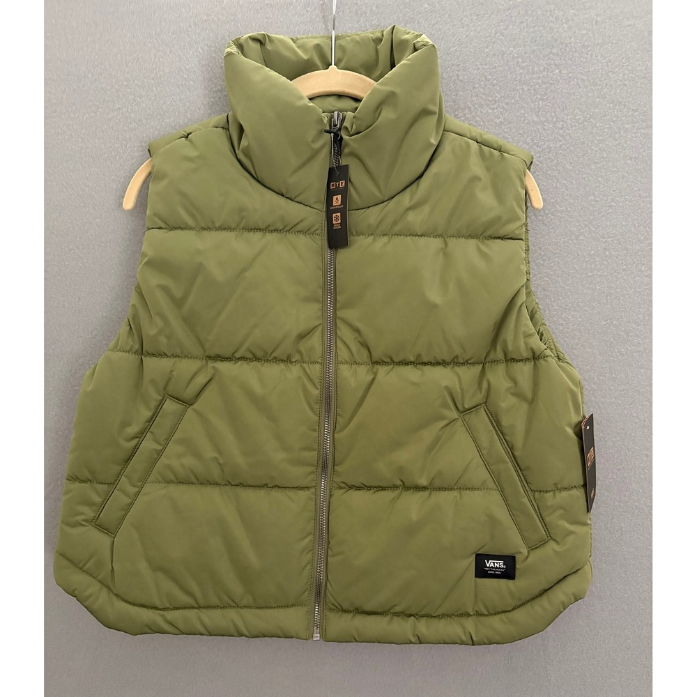 Vans Women MTE Foundry Puffer Vest XS Olive Green Water Repellent Insulated NEW